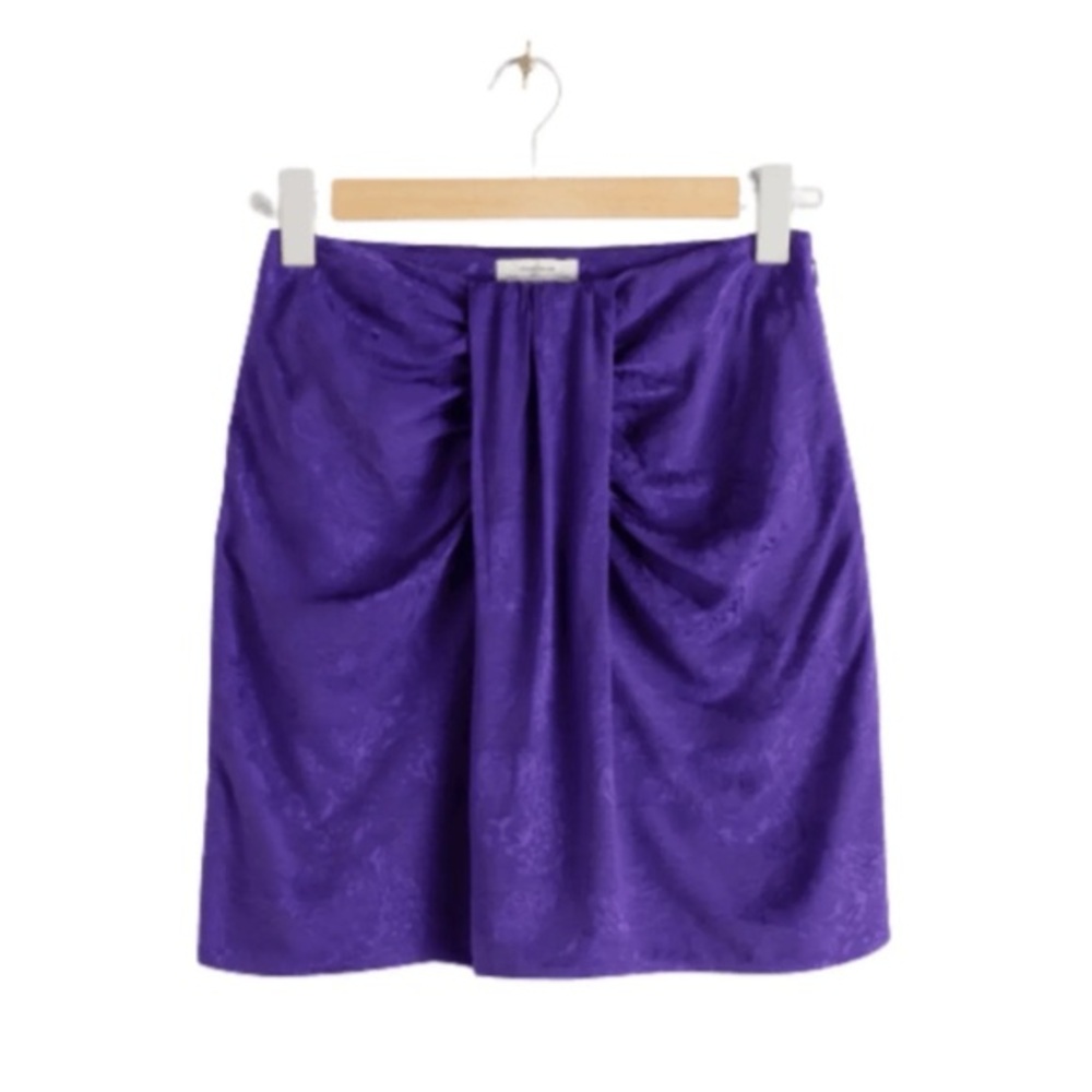 & Other Stories Leopard Jacquard Gathered Mini Skirt in Royal Purple